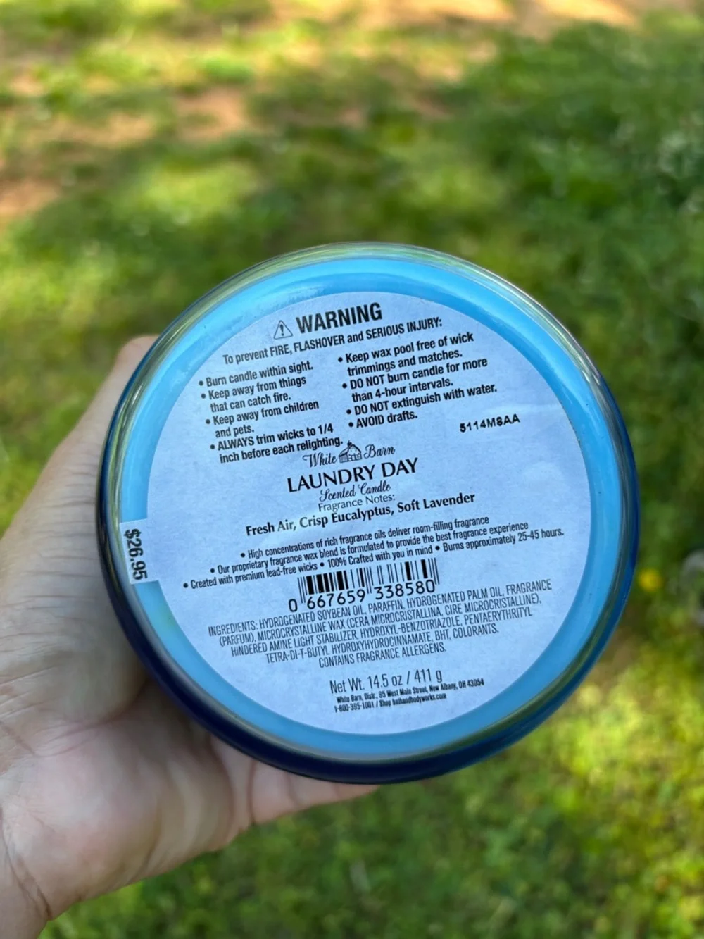 White Barn Laundry Day Candle - Blue with Gold Trim - Picture 2 of 11